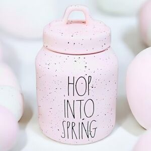 NEW Rae Dunn HOP INTO SPRING  Speckled Pink Canister/Cookie Jar
